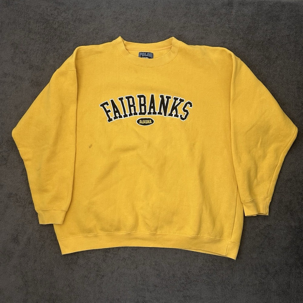 Vintage 90s FAIRBANKS ALASKA Sweatshirt Crewneck Size 2XL PULLOVER YELLOW